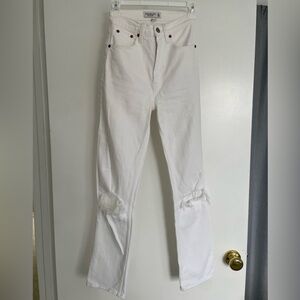 Abercrombie & Fitch White Distressed Flare Jeans